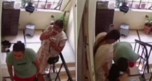 Kaynanasını darp edip merdivenlerden attı, annesi videoya çekti