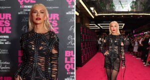 Pop yıldızı Christina Aguilera iç çamaşırını gösteren elbisesiyle galaya damga vurdu
